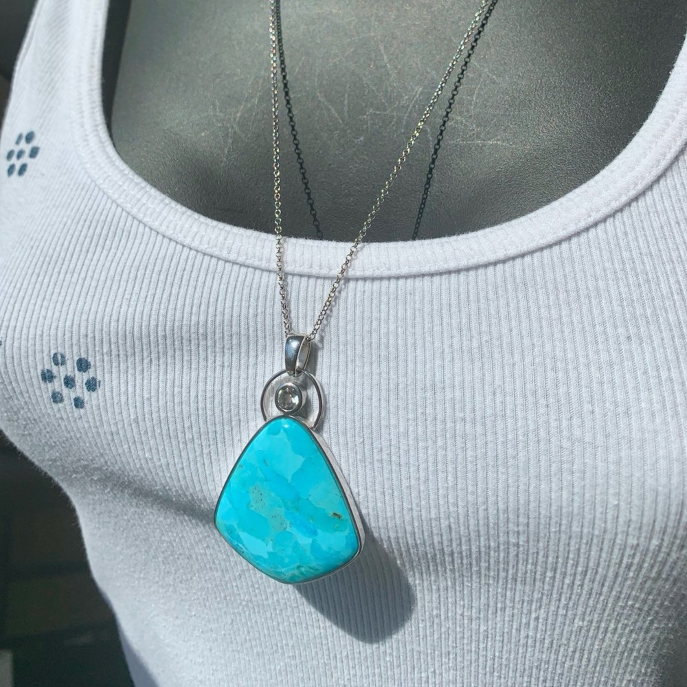 Turquoise Rhodium Over Silver Pendant with Chain
